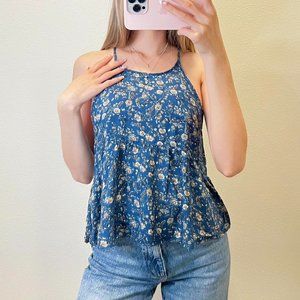 AEO Blue Floral Peplum Top
